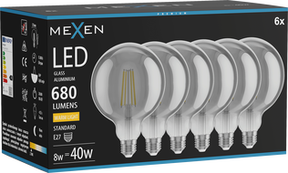 Mexen Vintis 6x LED нажежаема жичка крушка E27, G125, 8W, Топла - 2700K, 680 lm, опушено