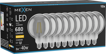 Mexen Vintis 10x LED нажежаема крушка E27, G125, 8W, Топла - 2700K, 680 lm, опушен