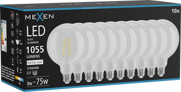 Mexen Vintis 10x LED нажежаема жичка крушка E27, G125, 8W, Неутрална - 4000K, 1055 lm,