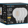 Mexen Vintis 3x LED жичкова крушка E27, G125, 10W, Топло - 2700K, 1320 lm, прозрачен