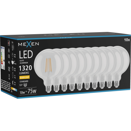Mexen Vintis 10x LED нажежаема осветителна крушка E27, G125, 10W, Топла - 2700K, 1320 lm,