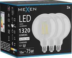 Mexen Vintis 3x LED филаментна крушка E27, G125, 10W, Неутрална - 4000K, 1320 lm, clear