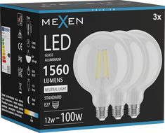 Mexen Vintis 3x LED нажежаема жичка E27, G125, 12W, Неутрална - 4000K, 1560 lm, прозрачен