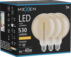 Mexen Vintis 3x LED спираловидна нажежаема жичка E27, G125, 6W, Топла светлина - 2200K,