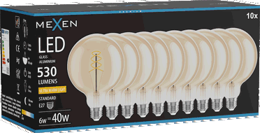 Mexen Vintis 10x LED спирална нажежаема крушка E27, G125, 6W, Топла - 2200K, 530 lm,