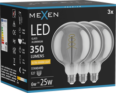 Mexen Vintis 3x крушка с нажежаема спирала LED E27, G125, 6W, Топла - 2200K, 350 lm, димно
