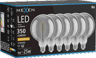 Mexen Vintis 6x LED спирала с нажежаема жичка E27, G125, 6W, Топла - 2200K, 350 lm, опушен