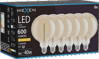 Mexen Vintis 6x LED крушка с нажежаема жичка спирала E27, G125, 8W, Топла - 2200K, 600 lm,