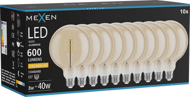 Mexen Vintis 10x LED спираловидна нажежаема крушка E27, G125, 8W, Топла - 2200K, 600 lm,