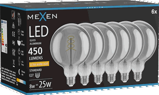 Mexen Vintis 6x LED крушка с нажежаема нишка спирала E27, G125, 8W, Топла - 2200K, 450 lm,