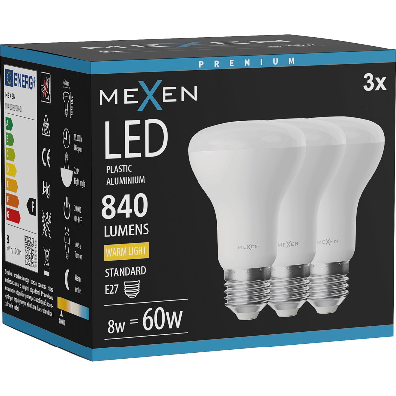 Mexen Nova 3x LED крушка E27, R63, 8W, Топло - 3000K, 840 lm - L104-E27-0830-01x03