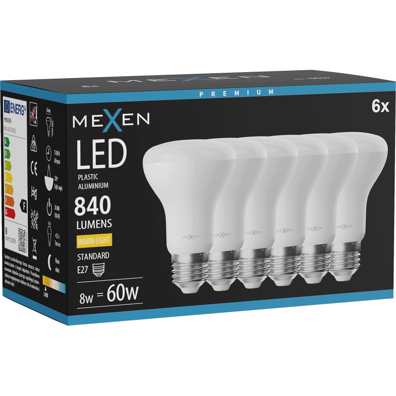 Mexen Nova 6x LED крушка E27, R63, 8W, Топла - 3000K, 840 lm - L104-E27-0830-01x06