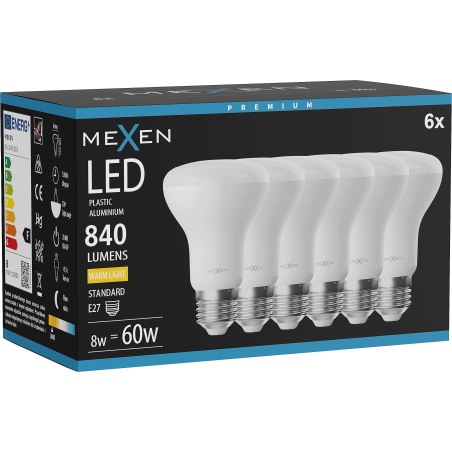 Mexen Nova 6x LED крушка E27, R63, 8W, Топла - 3000K, 840 lm - L104-E27-0830-01x06