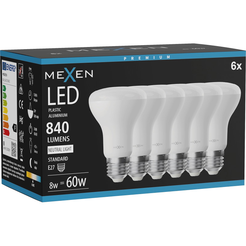 Mexen Nova 6x LED крушка E27, R63, 8W, Неутрална - 4000K, 840 lm - L104-E27-0840-01x06