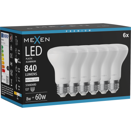 Mexen Nova 6x LED крушка E27, R63, 8W, Неутрална - 4000K, 840 lm - L104-E27-0840-01x06