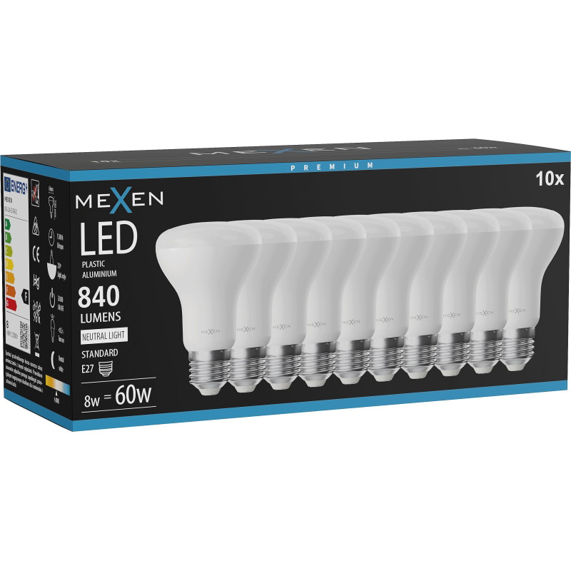 Mexen Nova 10x LED крушка E27, R63, 8W, Неутрална - 4000K, 840 lm - L104-E27-0840-01x10