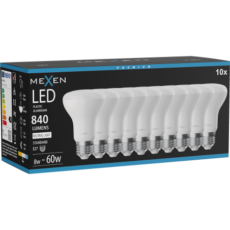 Mexen Nova 10x LED крушка E27, R63, 8W, Неутрална - 4000K, 840 lm - L104-E27-0840-01x10