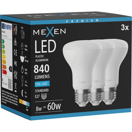 Mexen Nova 3x LED крушка E27, R63, 8W, Студена - 6500K, 840 lm - L104-E27-0865-01x03