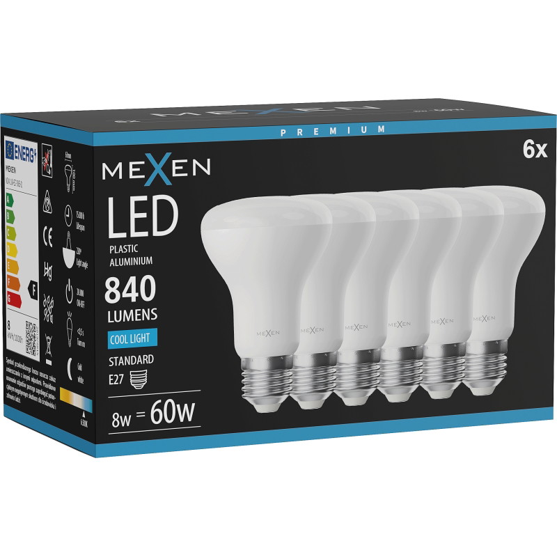 Mexen Nova 6x LED крушка E27, R63, 8W, Студена - 6500K, 840 lm - L104-E27-0865-01x06