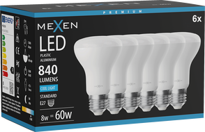 Mexen Nova 6x LED крушка E27, R63, 8W, Студена - 6500K, 840 lm - L104-E27-0865-01x06