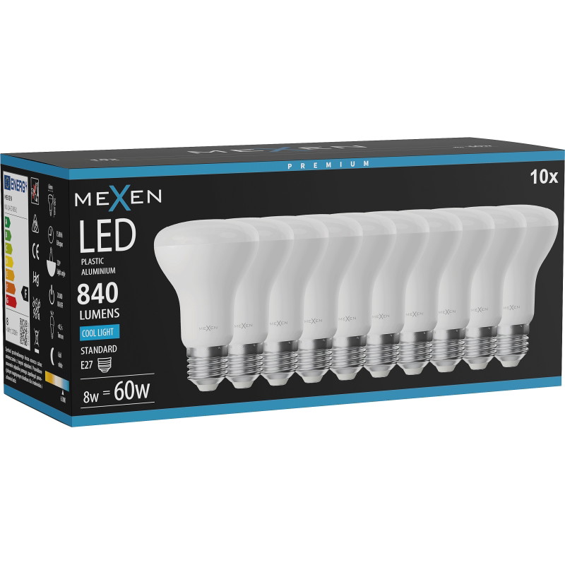Mexen Nova 10x LED крушка E27, R63, 8W, Студена - 6500K, 840 lm - L104-E27-0865-01x10