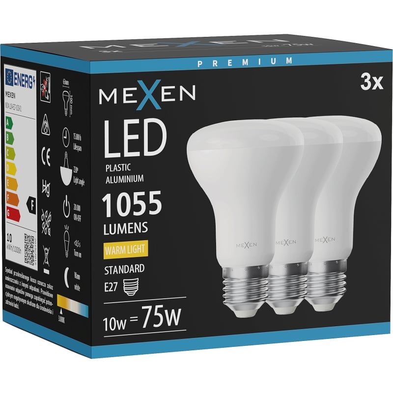 Mexen Nova 3x LED крушка E27, R63, 10W, Топла - 3000K, 1055 lm - L104-E27-1030-01x03