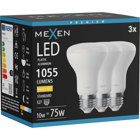 Mexen Nova 3x LED крушка E27, R63, 10W, Топла - 3000K, 1055 lm - L104-E27-1030-01x03