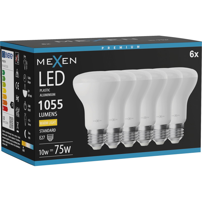 Mexen Nova 6x LED крушка E27, R63, 10W, Топла - 3000K, 1055 lm - L104-E27-1030-01x06