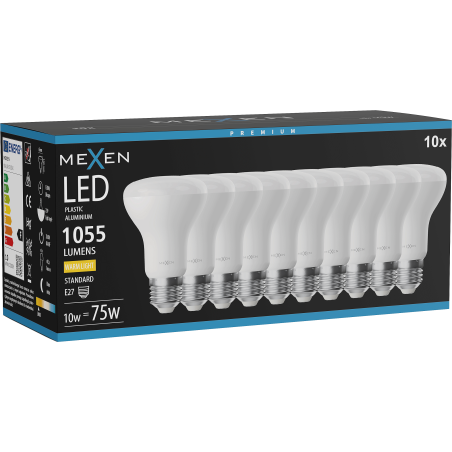 Mexen Nova 10x LED крушка E27, R63, 10W, Топла - 3000K, 1055 lm - L104-E27-1030-01x10