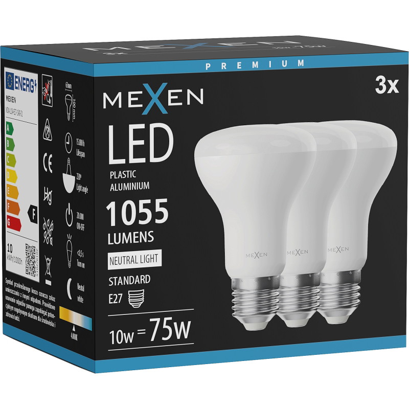 Mexen Nova 3x LED крушка E27, R63, 10W, неутрална - 4000K, 1055 lm - L104-E27-1040-01x03