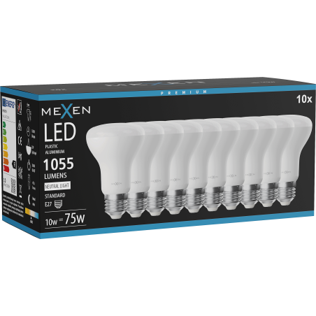 Mexen Nova 10x LED крушка E27, R63, 10W, Неутрална - 4000K, 1055 lm - L104-E27-1040-01x10