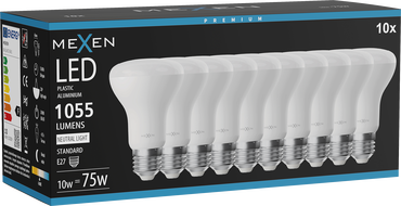 Mexen Nova 10x LED крушка E27, R63, 10W, Неутрална - 4000K, 1055 lm - L104-E27-1040-01x10