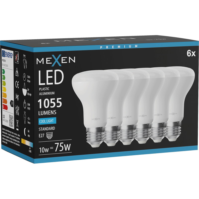 Mexen Nova 6x LED крушка E27, R63, 10W, Студена - 6500K, 1055 lm - L104-E27-1065-01x06