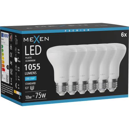 Mexen Nova 6x LED крушка E27, R63, 10W, Студена - 6500K, 1055 lm - L104-E27-1065-01x06