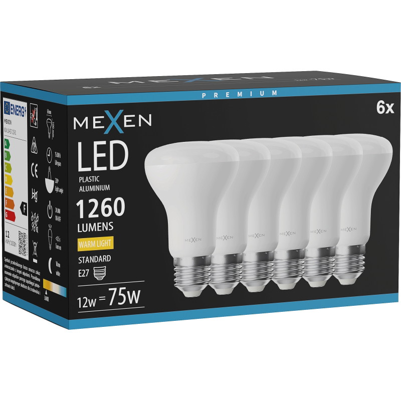 Mexen Nova 6x LED крушка E27, R63, 12W, Топла - 3000K, 1260 lm - L104-E27-1230-01x06