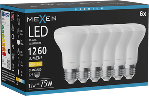 Mexen Nova 6x LED крушка E27, R63, 12W, Топла - 3000K, 1260 lm - L104-E27-1230-01x06