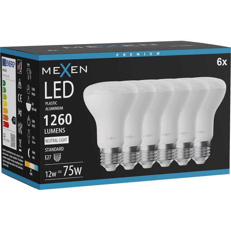 Mexen Nova 6x LED крушка E27, R63, 12W, Неутрална - 4000K, 1260 lm - L104-E27-1240-01x06