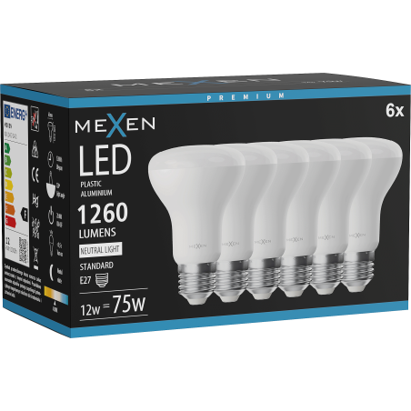 Mexen Nova 6x LED крушка E27, R63, 12W, Неутрална - 4000K, 1260 lm - L104-E27-1240-01x06