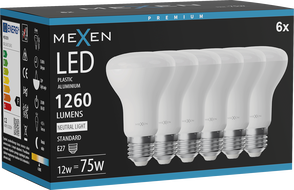 Mexen Nova 6x LED крушка E27, R63, 12W, Неутрална - 4000K, 1260 lm - L104-E27-1240-01x06