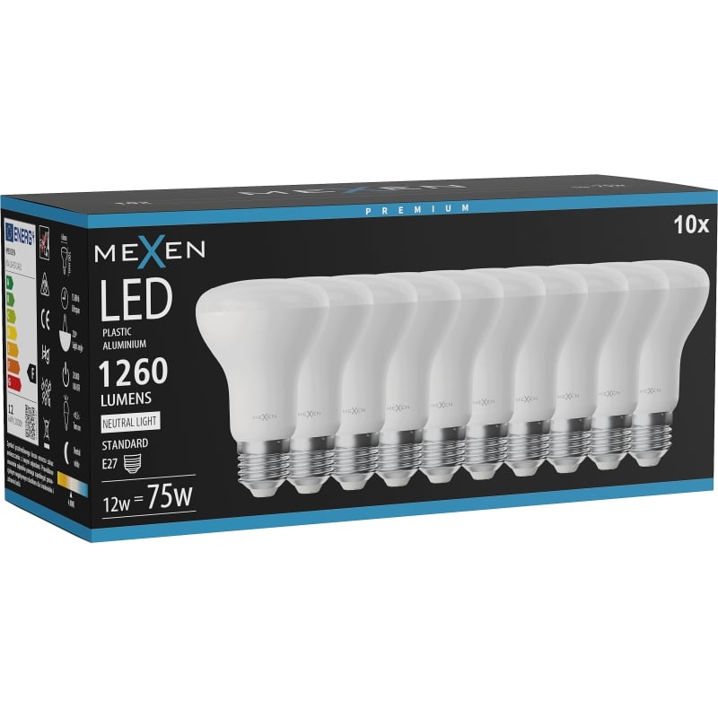 Mexen Nova 10x LED крушка E27, R63, 12W, Неутрална - 4000K, 1260 lm - L104-E27-1240-01x10