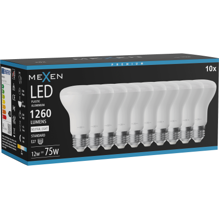 Mexen Nova 10x LED крушка E27, R63, 12W, Неутрална - 4000K, 1260 lm - L104-E27-1240-01x10