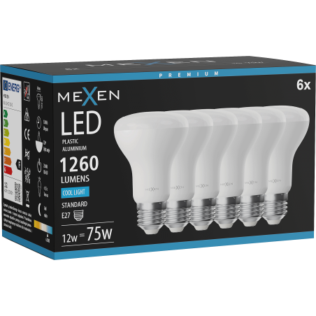 Mexen Nova 6x LED крушка E27, R63, 12W, Студена - 6500K, 1260 lm - L104-E27-1265-01x06