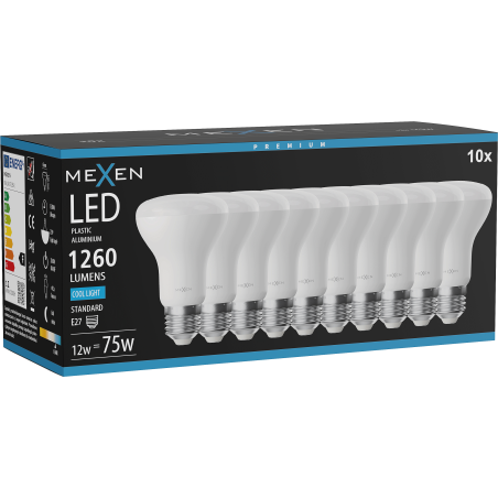 Mexen Nova 10x LED крушка E27, R63, 12W, Студена - 6500K, 1260 lm - L104-E27-1265-01x10