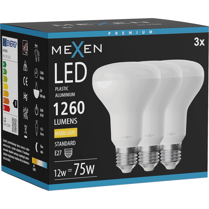 Mexen Nova 3x LED крушка E27, R80, 12W, Топла - 3000K, 1260 lm - L105-E27-1230-01x03