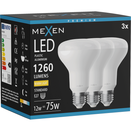 Mexen Nova 3x LED крушка E27, R80, 12W, Топла - 3000K, 1260 lm - L105-E27-1230-01x03