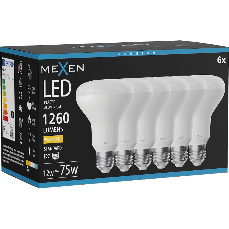 Mexen Nova 6x LED крушка E27, R80, 12W, Топла - 3000K, 1260 lm - L105-E27-1230-01x06