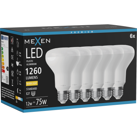 Mexen Nova 6x LED крушка E27, R80, 12W, Топла - 3000K, 1260 lm - L105-E27-1230-01x06