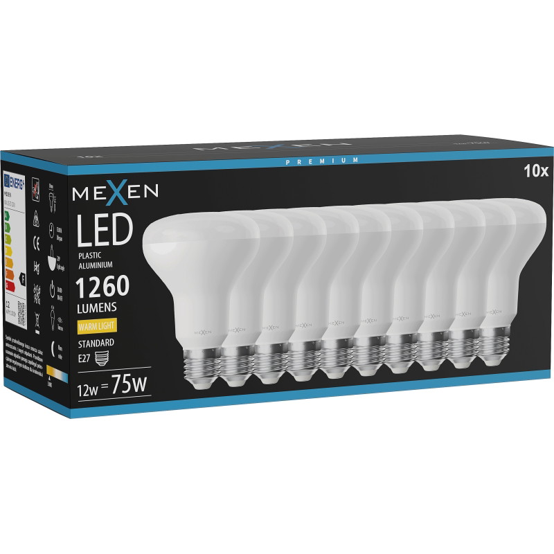 Mexen Nova 10x LED крушка E27, R80, 12W, Топла - 3000K, 1260 lm - L105-E27-1230-01x10