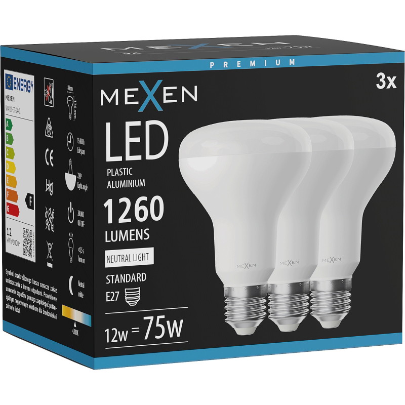 Mexen Nova 3x LED крушка E27, R80, 12W, неутрална - 4000K, 1260 lm - L105-E27-1240-01x03