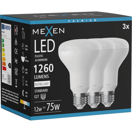 Mexen Nova 3x LED крушка E27, R80, 12W, неутрална - 4000K, 1260 lm - L105-E27-1240-01x03